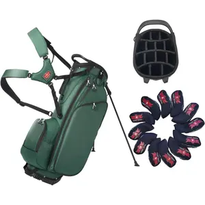 Lightweight Golf Stand Bag with 14 Way Full-Length Dividers, 7 Zippered Pockets and Rain Cover, with Handles and Dual Strap