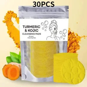 30pcs/pack Turmeric Kojic Acid Cleansing Pads Set Exfoliating Moisturizing Deeply Pore Cleansing for Face and Body Daily Skincare