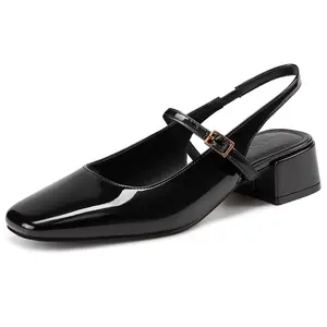 Women's Closed Square Toe Mary Jane Heels Low Chunky Heel Slingback Dress Pumps Shoes for Work Wedding Party