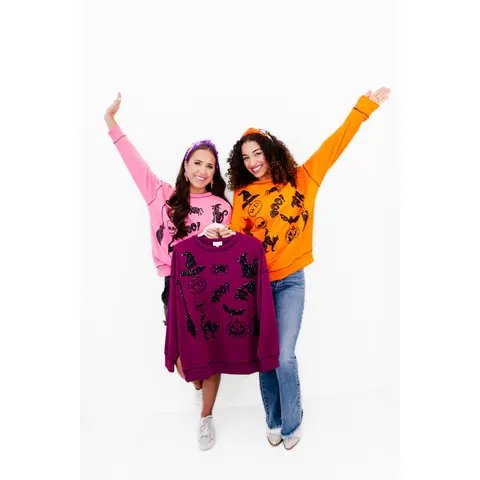 Women's Halloween Cotton Sweatshirt - Sparkly Spells Design, Holiday Apparel, 2x/3x Plus Sizes