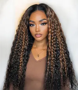 KPEHARE Ombre Highlight Brown Water Wave Glueless Pre Everything 5x5 HD Lace Glueless Wigs Human Hair Drawstring Pre Plucked Pre Bleached Bye Bye Knots Deep Wig with Dark Roots Ready to Wear and Go