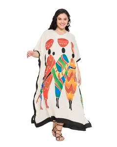 Gypsie Blu Caftans for Women Plus Size Polyester Beach Kaftan Cover Up African Long Kimonos Printed House Dresses (White)
