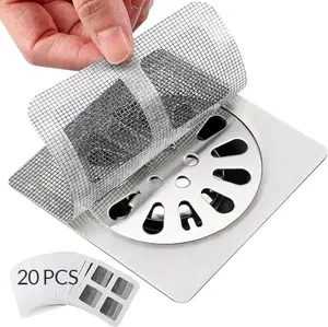 20PCS 4"x4" Disposable Shower Drain Covers - Hair Catcher Mesh Stickers for Bathroom, Laundry, Bathtub, Kitchen Sink - Human & Pet Hair