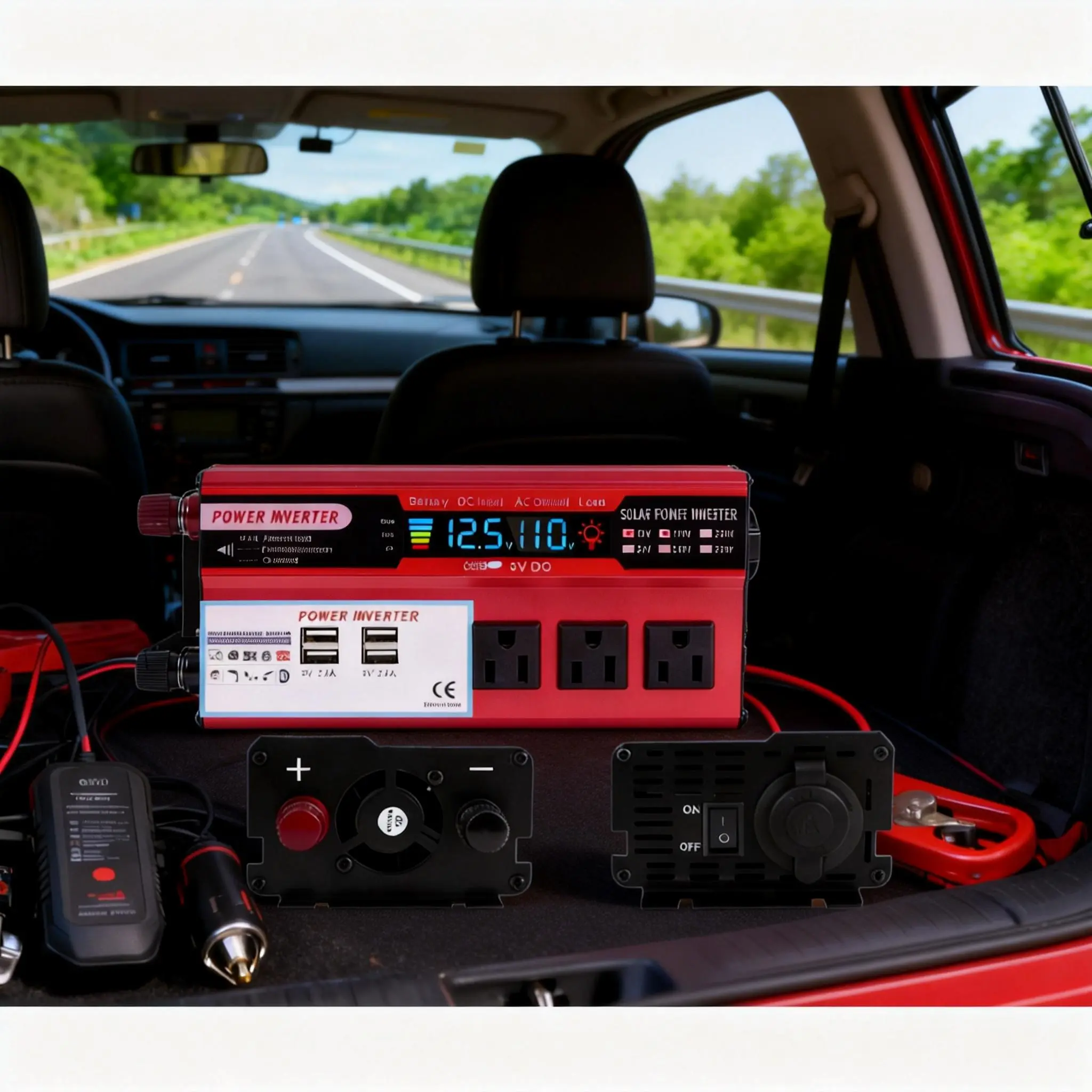 Truck Travel Power Inverter 5000W Peak 1500W Rated Dual Connection Cables Multi Port Charging Adapter for Outdoor Picnic