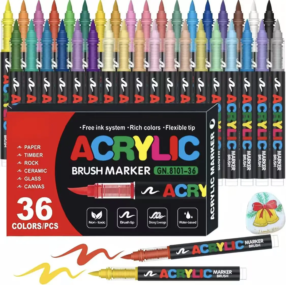 Acrylic Paint Markers - 36 Color pc Marker Pen Set, Artist Fine and Soft Brush Tip Marker for Rock Painting, Books Coloring, Note Taking, Card Writing, Ston Graffiti, DIY Crafts, Drawing Art Supplies Kit, Professional Art Pen Set, party beach cabana