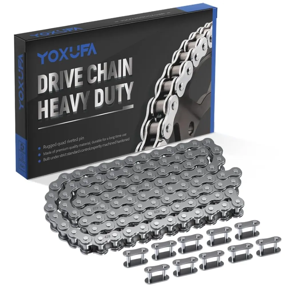 428 Motorcycle Chain - 102 Links, Anti-Oxidation Durable Excellent Metal Material Part for Extending Existing Chains, Fits 100cc/110cc/125cc Pit Dirt Bikes, 4 Wheeler ATV Quads, TTR225, Grom, TaoTao, DB17, DB27, Blazer, Sunl, Vitacci Go Karts, 428 Chain,