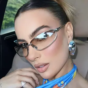 Summer frameless oval Y2K retro luxury high-end outdoor cycling/driving glasses with brown lenses and gold frame Classic Oval Sunglasses Vintage Rimless Sunglasses