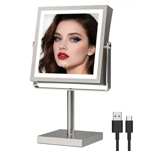 RUACQ Magnifying Makeup Mirror 10X Rechargeable with 3 Color Lights Brushed Nickel Decor for Home Decor