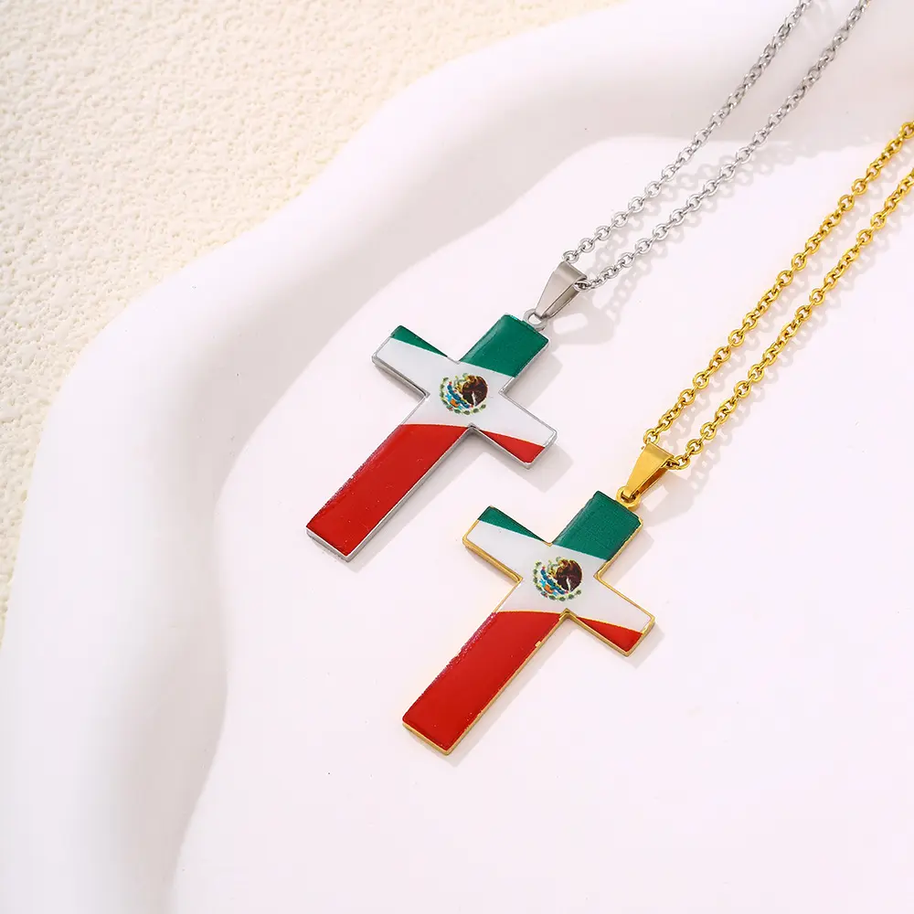 Independence Day Mexican Flag Red White Green Cross Necklace Unisex Couple Jewelry Souvenir