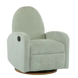 26*34.75*34 Inch Light Green Boucle 360° Swivel Glider Recliner Chair, Solid Wood Base Rocking Recliner, 300 Lbs Capacity Contemporary Accent Chair, Sturdy Fabric Recliners, Swivel Mode Recliners