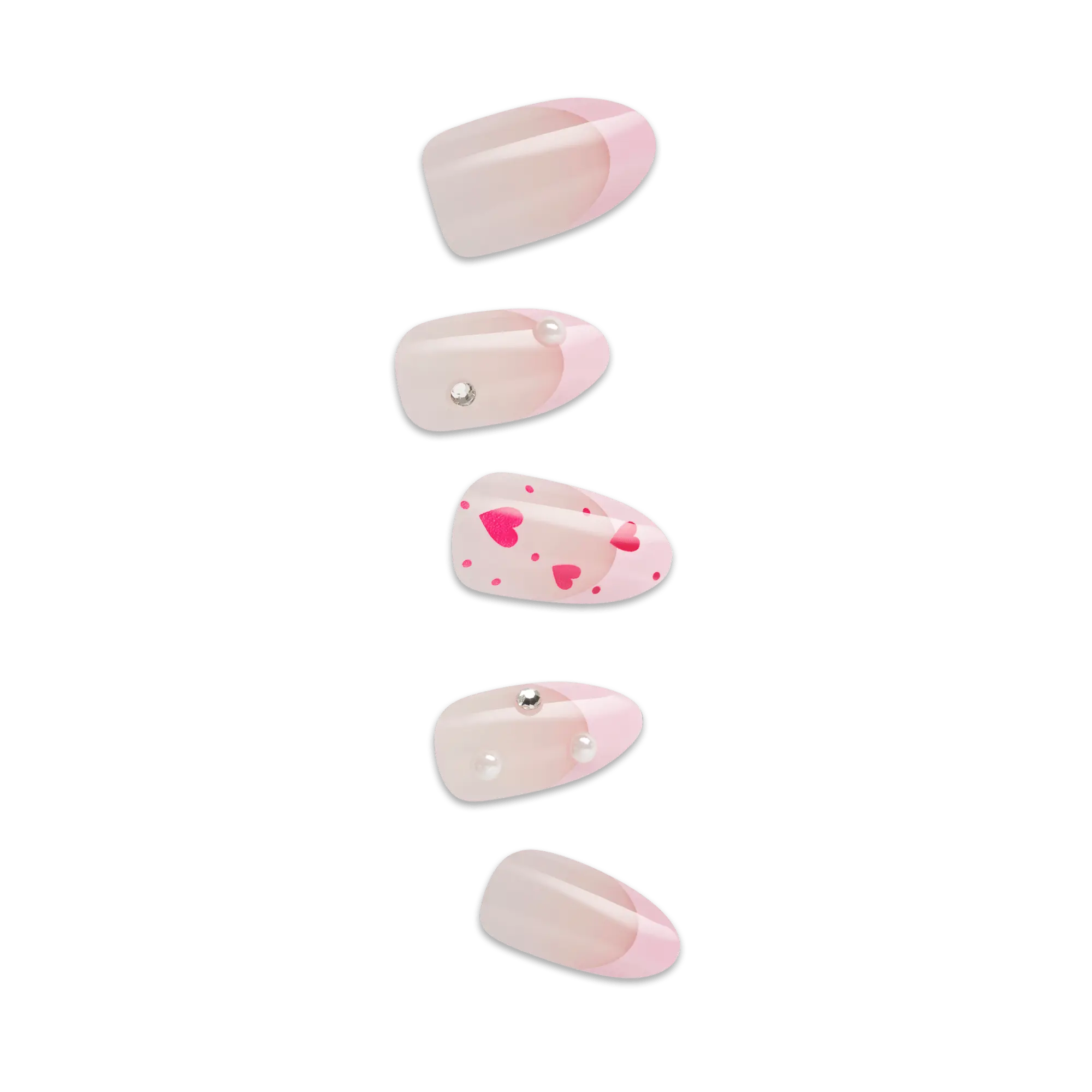 Impress Design No Glue Fake Press On Nails - Still The One | 3D & Jewel French Design, Pink, Medium, Almond, Manicure