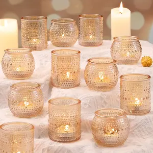 16 Pcs Gold Votive Candle Holders, Gold Table Centerpieces for Wedding Rehearsal Dinner Engagement Birthday Party Decorations