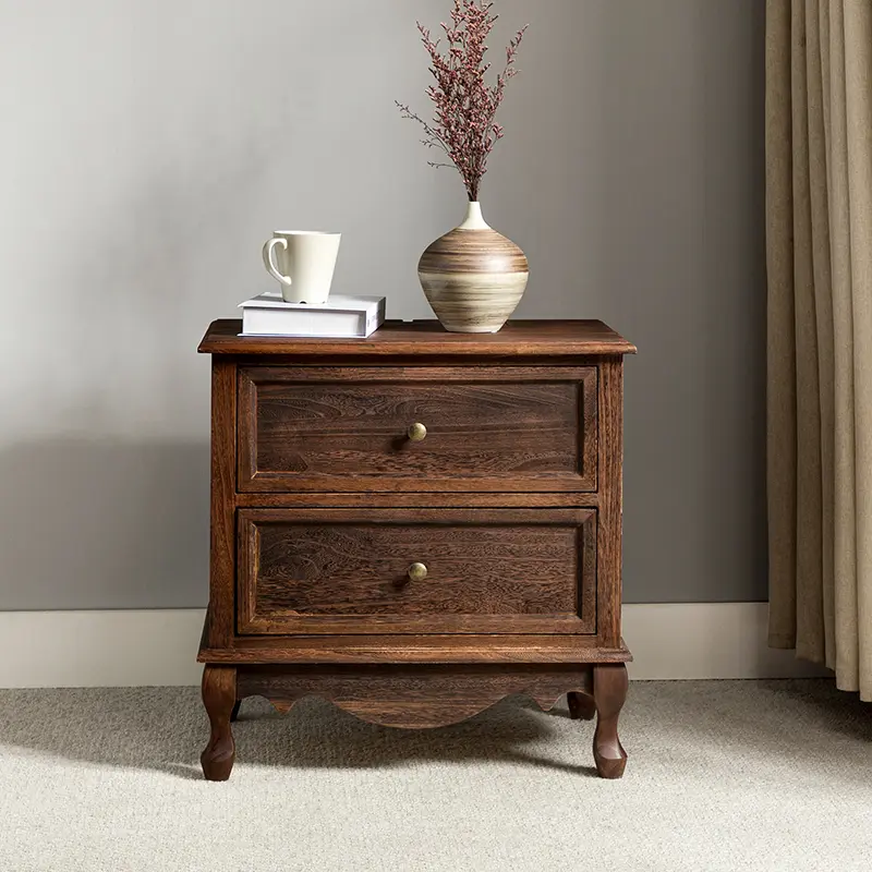 HULALA HOME Galatea 24'' Tall 2-Drawer End Table French Country Style with Charging Station & Cord Management for Living Room Bedroom