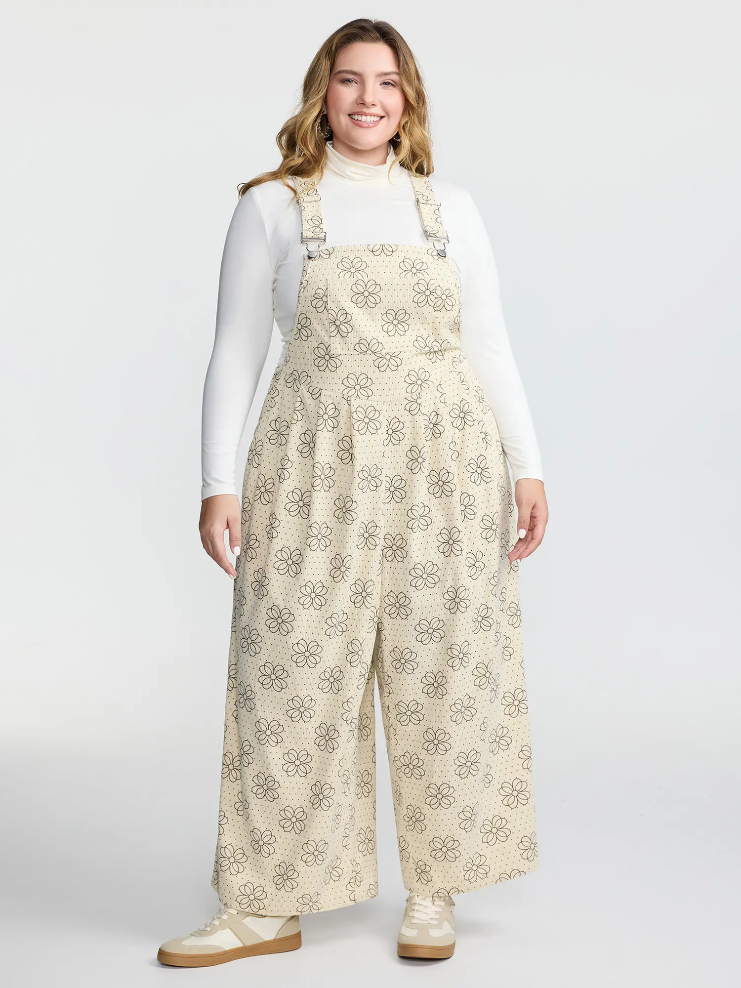 BloomChic Women's Plus Size Floral Corduroy Jumpsuit - Casual Sleeveless Maxi Garment with Pockets, A Smooth Design for Curvy Confidence, Overalls, Polyester, Low Iron, Square Neck, Sleeveless Cool, Do Not Tumble Dry, Fit, Fabric, Plus Size Clothes, Women