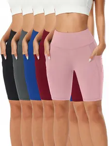 Women's 5 Piece High-Waisted Breathable Sports Cycling Shorts - Pocket Stretch Bodysuit for Fitness, Running, Cycling & Casual Wear