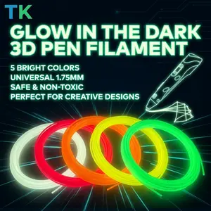 Multicolor Glow-In-The-Dark 3D Pen Filament 1.75mm, 5 Rolls Total 25m, Long-Lasting Night Light, Ideal for DIY and School Projects