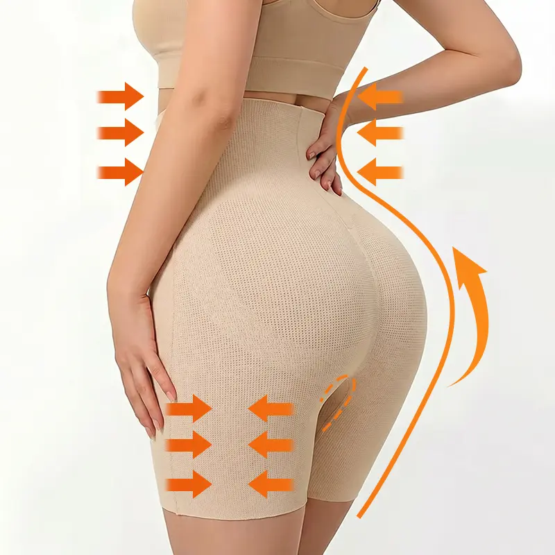 Women’s tummy control butt-lifting shaping shorts; soft, highly elastic, breathable knit leggings; high-compression body-shaping garment; shapewear fabric with high elasticity; butt-lifting tummy control; elegant everyday layering piece.