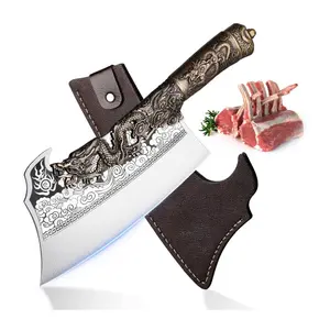 ROCOCO 2lb Dragon Butcher Knife Heavey Duty Cleaver Knife for Meat Bone Cutting 9.5" Cool Big Viking Camping Chopper Cutter with Sheath Birthday Father Mother Christmas Gift Idea Men