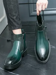 Men's Fashion Vintage Patchwork High-Top Chelsea Boots, Casual Ankle Boots, Stylish British Style Buckle Design, Perfect for Casual Wear & Daily Use, Rubber Shoe, Footwear