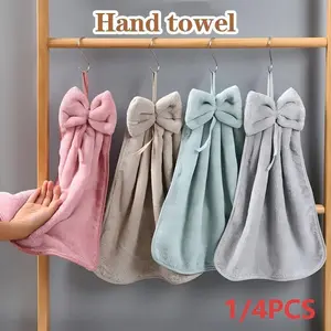 1/4 Pcs Hanging Hand Towels, Ultra-Soft Coral Fleece with Bowknot Loops. High Water Absorption & Quick-Drying, Perfect for Bathroom Decoration—Adds a Sweet Touch to Your Bath Space, Practical and Stylish for Daily Use