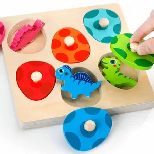 Wooden Dinosaur Jigsaw Puzzle Toy, 1 Set Montessori Peg Puzzle Game, Early Learning Educational Toy for Gifts, Shape Recognition Puzzles