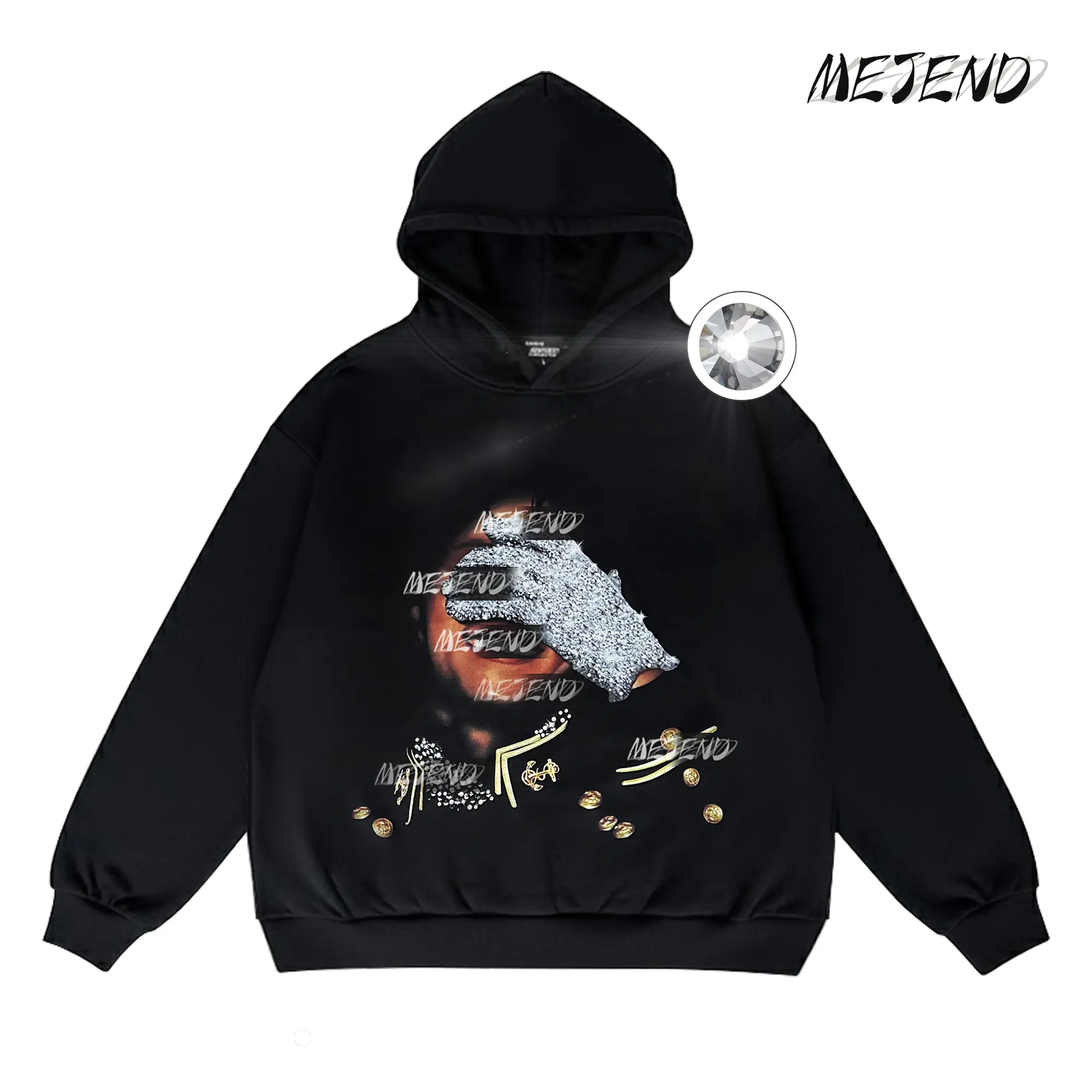 Vintage Graphic Hoodie, Unisex Oversized Pullover Sweatshirt, 400GSM Heavyweight Cotton, Rhinestone Streetwear Hoodie, Casual Comfort Fit SpringStatements Long Sleeve Soft