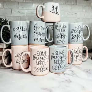 Spring Coffee Mugs, Large Ceramic Mugs for Easter, Unique Easter Gifts for Adults, Pink & Blue Coffee Mugs for Spring, Pastel Drinkware, Easter Coffee Bar Decorations, Spring & Easter 2024