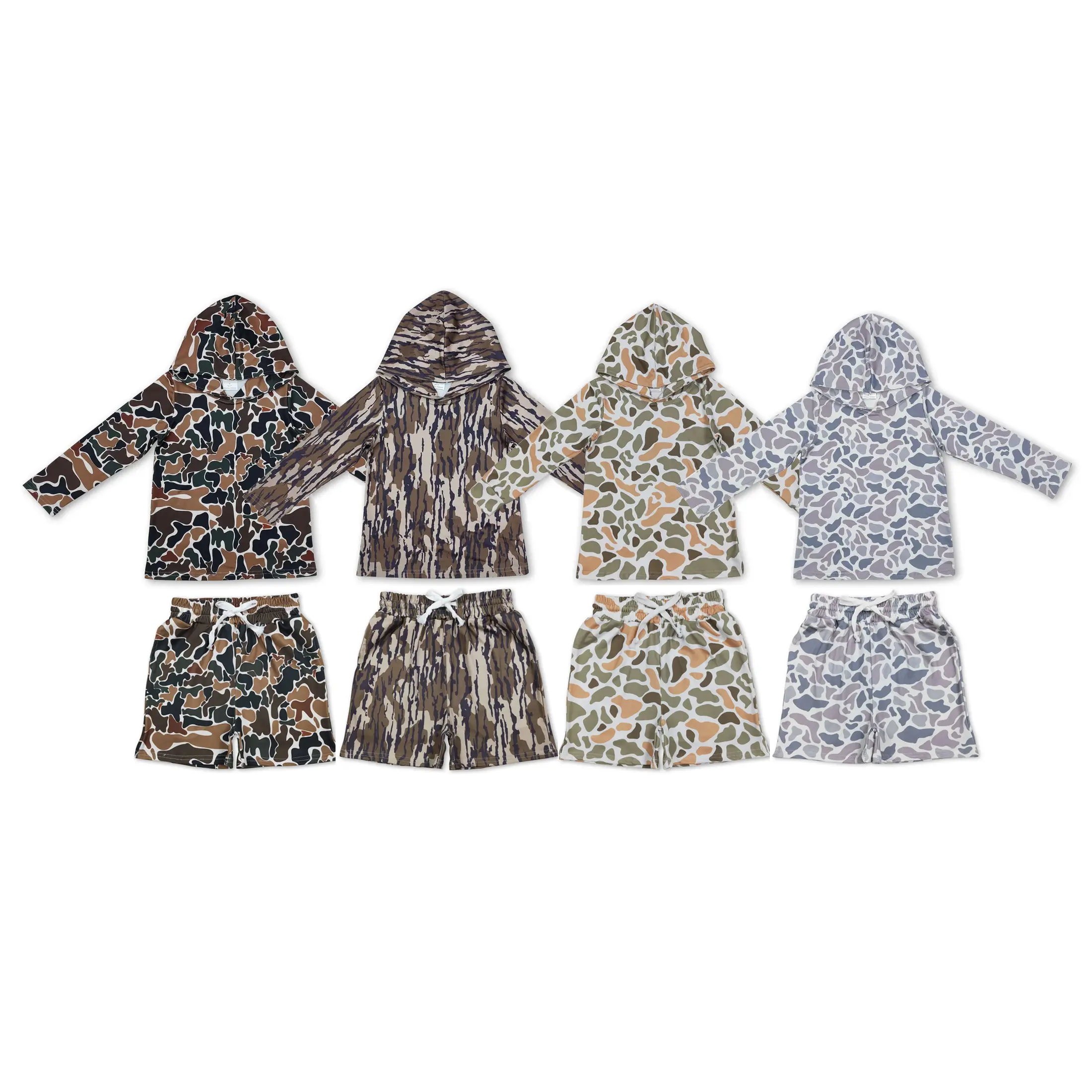 Boys' Camo Little Hunter Adventure 2-Piece Casual Matching Set, Hoodie & Shorts Fashion Kids' Outfits, Casual Set, Matching Sets