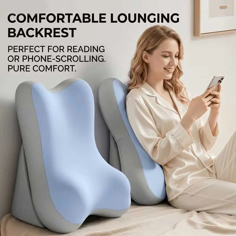 Memory Foam Bed Backrest Reading Pillow, Lumbar Support Cushion for Bed Lounging, Phone-Scrolling & Relaxing