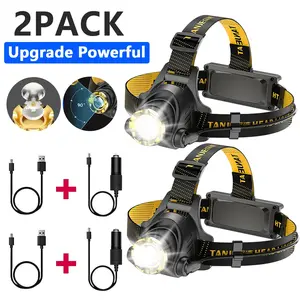 （2 Pack）USB Rechargeable LED Headlamp 3-Modes Adjustable Camping Hiking Headlight W/Car Charger+USB Cable