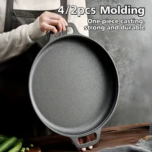 Pre Seasoned Cast Iron Skillet 11 Inch, Heavy Duty Frying Pan with Dual Handles & Cleaner, Round Pan for Steak Pizza Camping, Grill Oven Stove Safe Cookware, Kitchen Gift