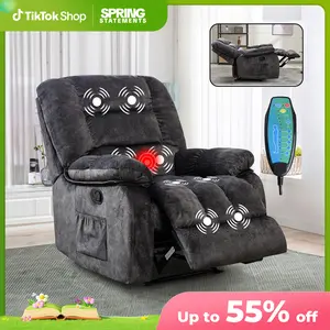 EBELLO Overstuffed Massage Recliner with Heat & Vibration - Soft Fabric Manual Reclining Chair with Side Pocket for Living Room Relaxation Home Appliances Black