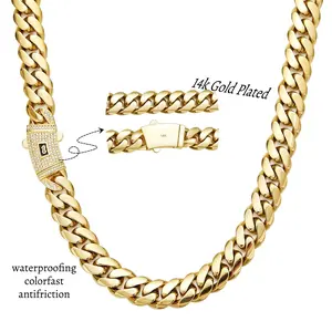 14K Real Gold-Plated Cuban Necklace The Latest Electroplating Process for Rust Prevention Waterproof, Fade-Proof Hypoallergenic Miami Link Chain Items 6-14mm Sizes Hip-Hop Style Fashion Timeless Shine for Every Look men's jewelry