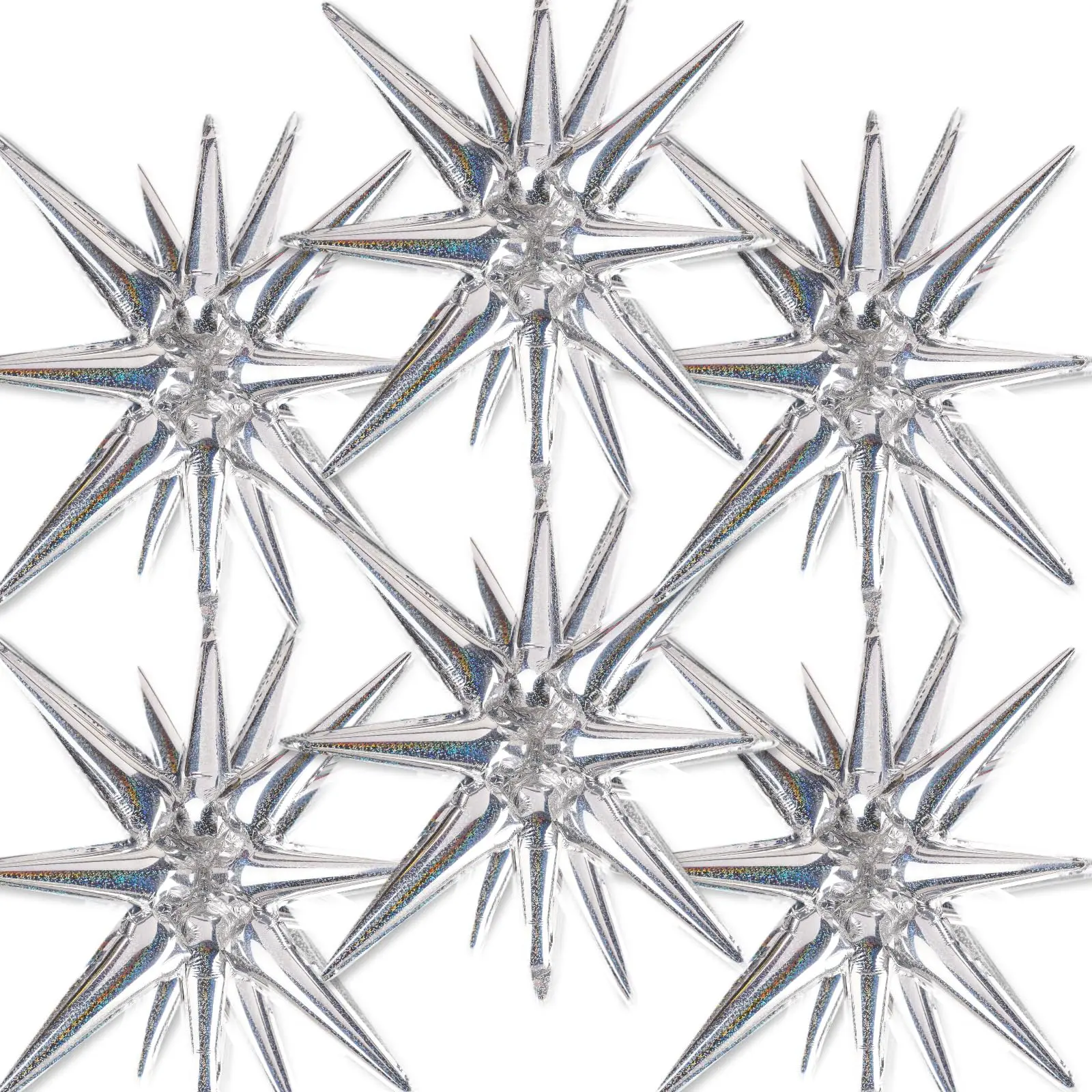 PartyWoo 6-Piece 22-In Aluminium Foil Self-Sealing Explosion Type Star Round Spike Mylar Balloons, for Graduation, Birthday Party Decorations