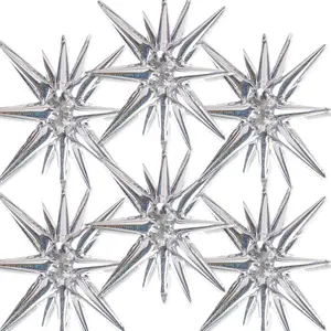 PartyWoo Silver Star Foil Balloons 6pcs 22 Inch Spike Explosion Mylar Balloons for Graduation Birthday Baby Shower Engagement Bridal Shower Anniversary Bachelorette Retirement Party Decorations