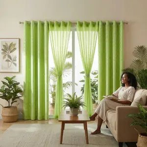 Summer Vibes, 52x90 Inch 4pcs Blocks 80% of light Jacquard and Sheer Combine Curtains for Living Room Bedroom Linen Curtains, Grommet Luxury Blocks 80% of light Curtains for Windows Apartment DA03 L12