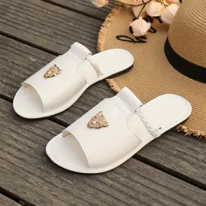 Women'S Plus Size Flat Sandals - Casual Summer Beach Shoes with Cut-Out Design, White Faux Cover, Open Toe, Braided Detailing, Rubber Sole, Comfortable for Outdoor Wear