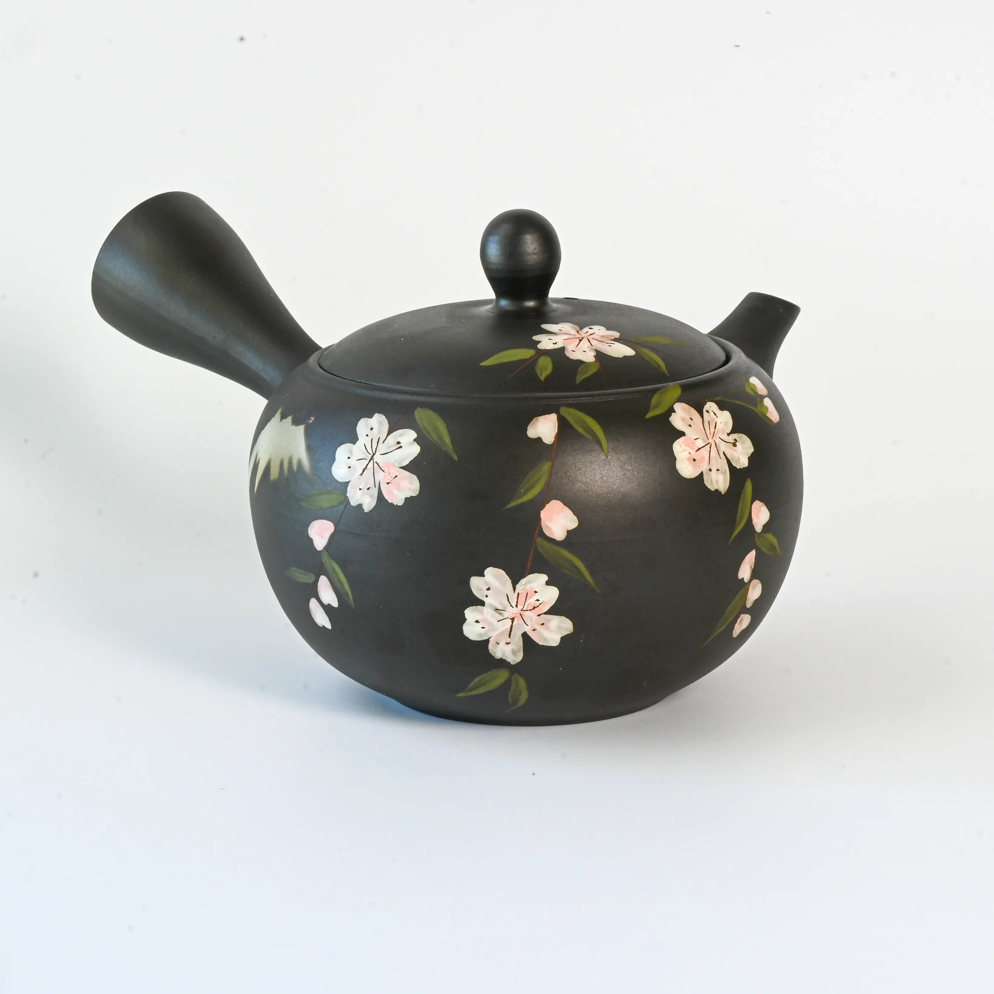 Handmade Dark Brown Pink Sakura Kyusu Teapot: Japanese Loose Leaf Tea Strainer (14.5 fl oz/430ml)