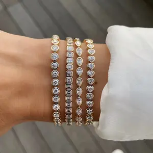 Women's 5A Cubic Zirconia Tennis Chain Bracelet - Geometric Bezel Design with Multiple Shapes, Classic Fashion Female Costume Jewelry Accessory