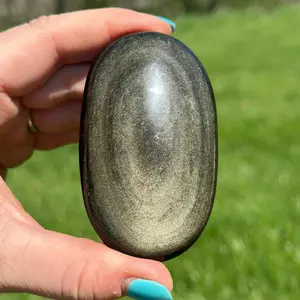 Gold Sheen Obsidian Palm Stone - Polished Obsidian