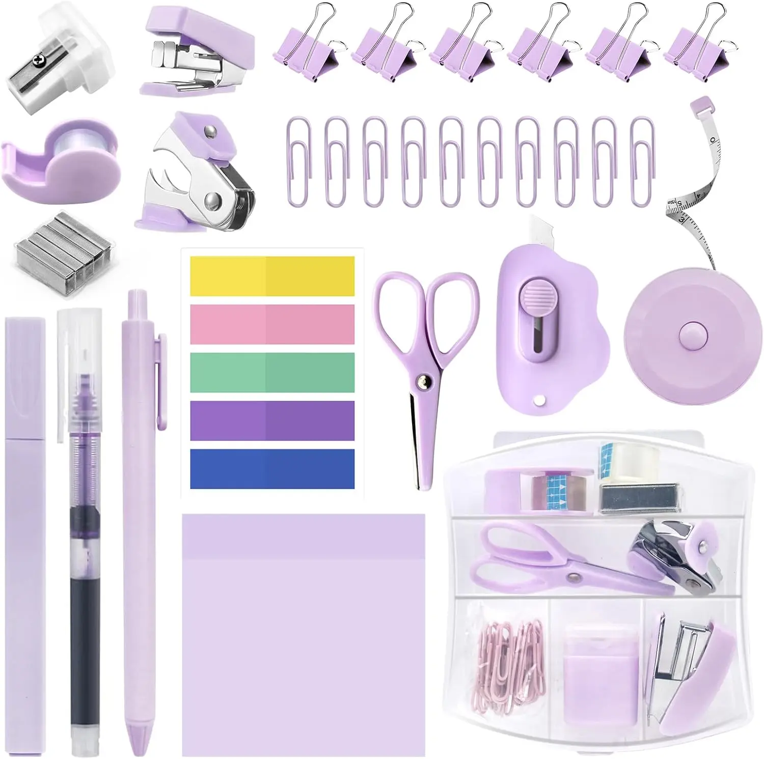 Mini Office Supply Kit, Mini Stapler with Staples, Tape Dispenser, Sticky Notes, Index Tabs, Highlighters & Gel Pens, Portable Desktop Stationery Set for Office, School, Home & Travel