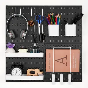 VEVOR Pegboard Combination Kit, 11x 11 Plastic Pegboard, 4 Panels, Peg Board Wall Organizer Kit with Accessories, for Garage Tool Storage Kitchen Living Room Craft Room Office Bathroom Home, Black