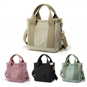 Canvas Tote Bag with Multi-Pockets, Zipper Crossbody Handbag for Women, Versatile Shoulder Purse for Daily Travel & Work, Compact Organizer Satchel