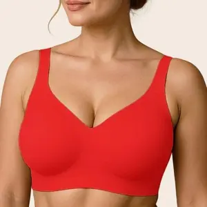 Holiday Special - Soft Intention Women's Seamless Red Bra Wireless Soft Bralette Full Coverage Push Up T-shirt Comfortable Everyday wear- Jelly, Supportive, Sports Bra