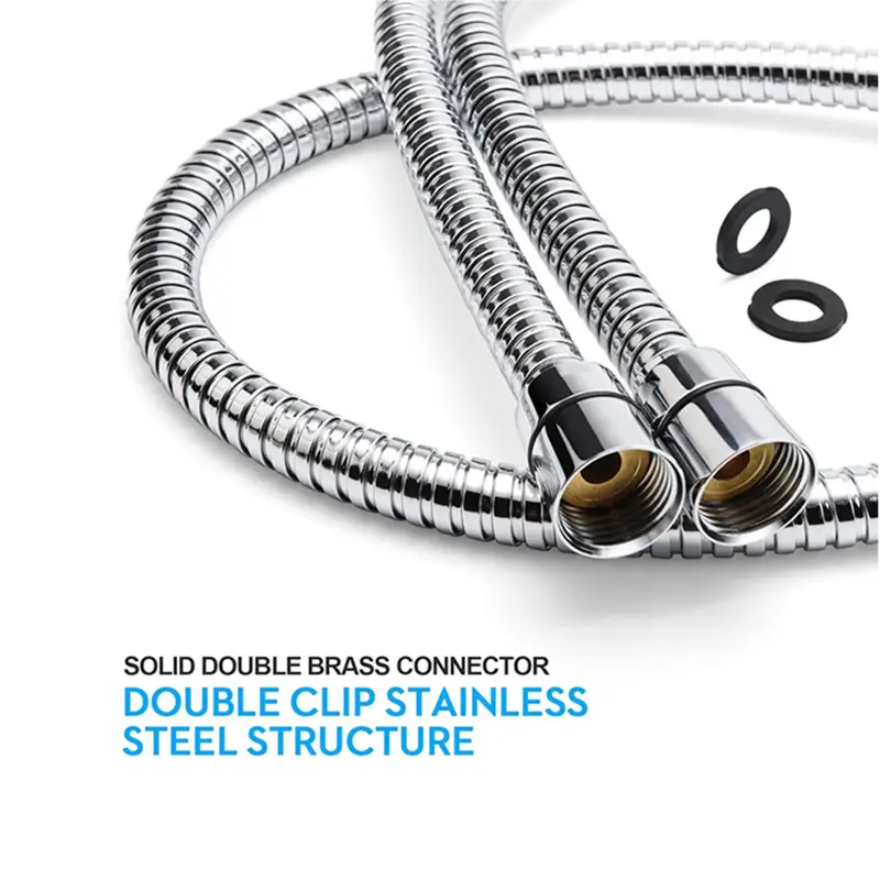 Stainless Steel Flexible Threaded Tube Shower Hose, 70.87-in Extra Long Durable Shower Hose with Brass Inserts and Nuts, Flexible Threaded Tube Shower Hoses