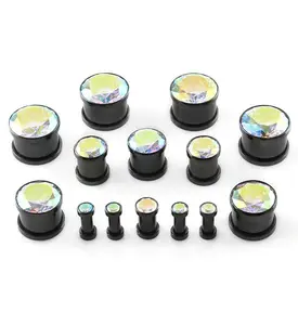 Black Rainbow Aurora Gem Stainless Steel Plugs