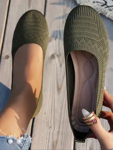 Women's Ballet Flats, Round Toe Mary Jane Shoes, Adjustable Comfortable Knit Slip-Ons, Daily Wear