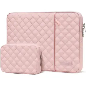 Laptop Case 13.3 inch, 13-13.3 inch Laptop Sleeve Compatible with MacBook Air/Pro 13 / Pro 14, HP Dell Acer ASUS Lenovo,Square Quilted Vertical Computer Bag with&Small Case, Chalk Pink