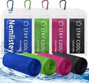 4 Pack Cooling Towels, Soft Breathable Cooling Towels for Neck and Face, Microfiber Gym Towels for Men and Women with Waterproof Bag & Carabiner, Sweat Towel for Yoga, Golf, Hiking, Running