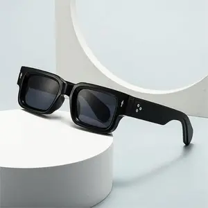 Unisex Edgy Square Thick Acetate Frame Sunglasses, UV Protection, Trendy Eyewear